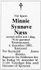 Minnie Synnøve Næss, født Stray (1922-1993) - Dødsannonse i Fædrelandsvennen, tirsdag 7. desember 1993