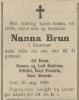 Nanna Brun, født Kristine Johanne Leegaard Knutssønn (1884-1946) - Dødsannonse i Nordre Trondhjems Amtstidende, fredag 23. august 1946