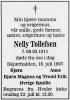 Nelly Tollefsen, født Pedersen (1911-1997) - Dødsannonse i Fredriksstad Blad, fredag 18. juli 1997