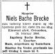 Niels Bache Brecke (1874-1964) - Dødsannonse i Aftenposten, mandag 2. mars 1964 Niels Bache Brecke (1874-1964) - Dødsannonse i Aftenposten, mandag 2. mars 1964