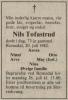Nils Tofastrud (1908-1982) - Dødsannonse i Hamar Arbeiderblad, fredag 23. juli 1982