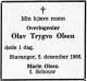 Olav Trygve Olsen (1890-1966) - Dødsannonse i Stavanger Aftenblad den 7. desember 1966