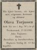 Olava Torjussen, født Bjønsen (1869-1945) - Dødsannonse i Tvedestrandsposten, onsdag 19. desember 1945 Olava Torjussen, født Bjønsen (1869-1945) - Dødsannonse i Tvedestrandsposten, onsdag 19. desember 1945