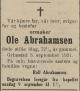 Ole Abrahamsen (1859-1931) - Dødsannonse i Grimstad Adressetidende den 8. september 1931