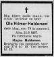 Ole Hilmar Haldorsen (1878-1857) - Dødsannonse i Finnmarksposten den 26. juni 1957