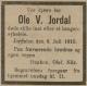 Ole V. Jordal (1857-1915) - Dødsannonse i Bergens tidende, lørdag 10. juli 1915 Ole V. Jordal (1857-1915) - Dødsannonse i Bergens tidende, lørdag 10. juli 1915