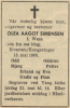 Olea Aagot Simensen, født Wasa (1886-1960) - Dødsannonse i Stiftstidende, torsdag 19. mai 1960