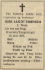 Olea Aagot Simensen, født Wasa (1886-1960) - Dødsannonse i Stiftstidende, torsdag 19. mai 1960 Olea Aagot Simensen, født Wasa (1886-1960) - Dødsannonse i Stiftstidende, torsdag 19. mai 1960