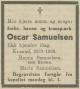 Oscar Samuelsen (1862-1938) - Dødsannonse i Fædrelandsvennen den 1. oktober 1938
