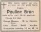 Pauline Brun (1863-1943) - Dødsannonse i Dagsposten Trønderen, fredag 10. september 1943