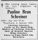 Pauline Brun Schreiber, født Brun (1875-1954) - Dødsannonse i Adresseavisen, onsdag 3. februar 1954