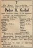 Peder Andreas Ommundsen Galdal (1873-1950) - Dødsannonse i Grimstad Adressetidende, lørdag 18. februar 1950
