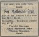Per Christian Matheson Brun (1934-1955) - Dødsannonse i Morgenbladet, tirsdag 15. november 1955 Per Christian Matheson Brun (1934-1955) - Dødsannonse i Morgenbladet, tirsdag 15. november 1955