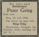 Peter Lexau Grieg (1864-1924) - Dødsannonse i Bergens tidende, fredag 18. juli 1924
