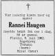 Rannei Haugen, født Heistad (1911-1962) - Dødsannonse i Varden den 13. juni 1962 Rannei Haugen, født Heistad (1911-1962) - Dødsannonse i Varden den 13. juni 1962