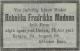 Rebekka Fredrikke Madsen, født Brun (1833-1908) - Dødsannonse i Bergens tidende den 25. august 1908