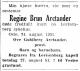 Regine Brun Arctander (1858-1931) - Dødsannonse i Aftenposten den 26. august 1931 Regine Brun Arctander (1858-1931) - Dødsannonse i Aftenposten den 26. august 1931