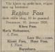 Regine Foss, født Elensdatter (1846-1932) - Dødsannonse i Buskeruds Blad den 25. januar 1932