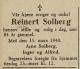 Reinert Solberg (1864-1948) - Dødsannonse i Flekkefjordsposten den 20. mars 1948