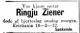Ringju Ziener (1850-1912) - Dødsannonse i Aftenposten den 17. februar 1913