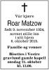 Roar Matzow (1924-2015) - Dødsannonse i Aftenposten den 14. oktober 2015