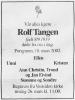 Rolf Tangen (1919-2002) - Dødsannonse i Telemarksavisa den 21. mars 2002