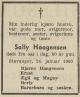 Sally Haagensen, født Andreassen (1899-1960) - Dødsannonse i Rogalands Avis, mandag 25. januar 1960