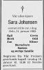 Sara Johansen, født Taraldsen (1906-1983) - Dødsannonse i Arbeiderbladet den 14. januar 1983