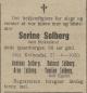 Serine Solberg, født Stokkeland (1832-1920) - Dødsannonse i Agder, onsdag 28. april 1920