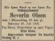 Severin Olsen (1844-1910) - Dødsannonse i Agderposten, mandag 1. august 1910 Severin Olsen (1844-1910) - Dødsannonse i Agderposten, mandag 1. august 1910