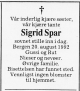 Sigrid Spar, født Andersen (1895-1992) - Dødsannonse i Bergens tidende, onsdag 26. august 1992 Sigrid Spar, født Andersen (1895-1992) - Dødsannonse i Bergens tidende, onsdag 26. august 1992