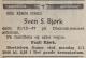 Sven Sørensen Bjørk (1874-1948) - Dødsannonse i Morgenbladet den 3. januar 1948