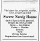Sverre Natvig Honne (1922-1985) - Dødsannonse i Bergens tidende, tirsdag 26. februar 1985 Sverre Natvig Honne (1922-1985) - Dødsannonse i Bergens tidende, tirsdag 26. februar 1985