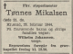Tønnes Mikalsen (1868-1944) - Dødsannonse i Fædrelandsvennen, torsdag 24. februar 1944