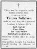 Tønnes Tollefsen (1910-1979) - Dødsannonse i Rogalands Avis, lørdag 10. februar 1979