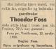 Theodor Foss (1852-1924) - Dødsannonse i Buskeruds Blad den 15. november 1924