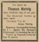 Thomas Natvig (1838-1906) - Dødsannonse i Stavanger Aftenblad den 2. januar 1907 Thomas Natvig (1838-1906) - Dødsannonse i Stavanger Aftenblad den 2. januar 1907