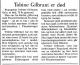 Tobine Gilbrant, født Aadneram (1916-1991) - Nekrolog i Stavanger Aftenblad, torsdag 31. oktober 1991 Tobine Gilbrant, født Aadneram (1916-1991) - Nekrolog i Stavanger Aftenblad, torsdag 31. oktober 1991