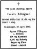 Toralv Ellingsen (1894-1968) - Dødsannonse i Stavanger Aftenblad, lørdag 20. april 1968